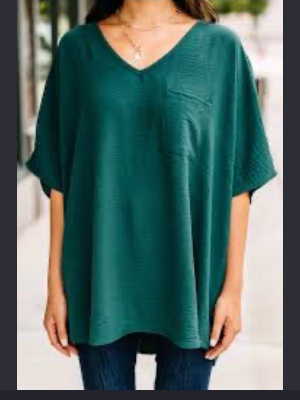 Women’s Hunter Green V-Neck Shirt with Chest Pocket